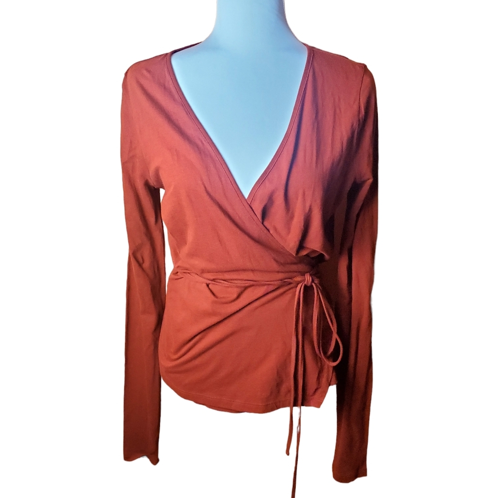Rebecca Taylor Rust Wrap Long-Sleeve Top